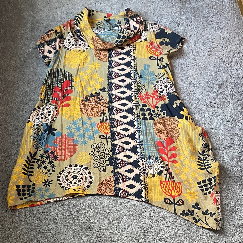 Shana Multicolor Abstract Art Asymmetrical Tunic Dress SIZE XXL